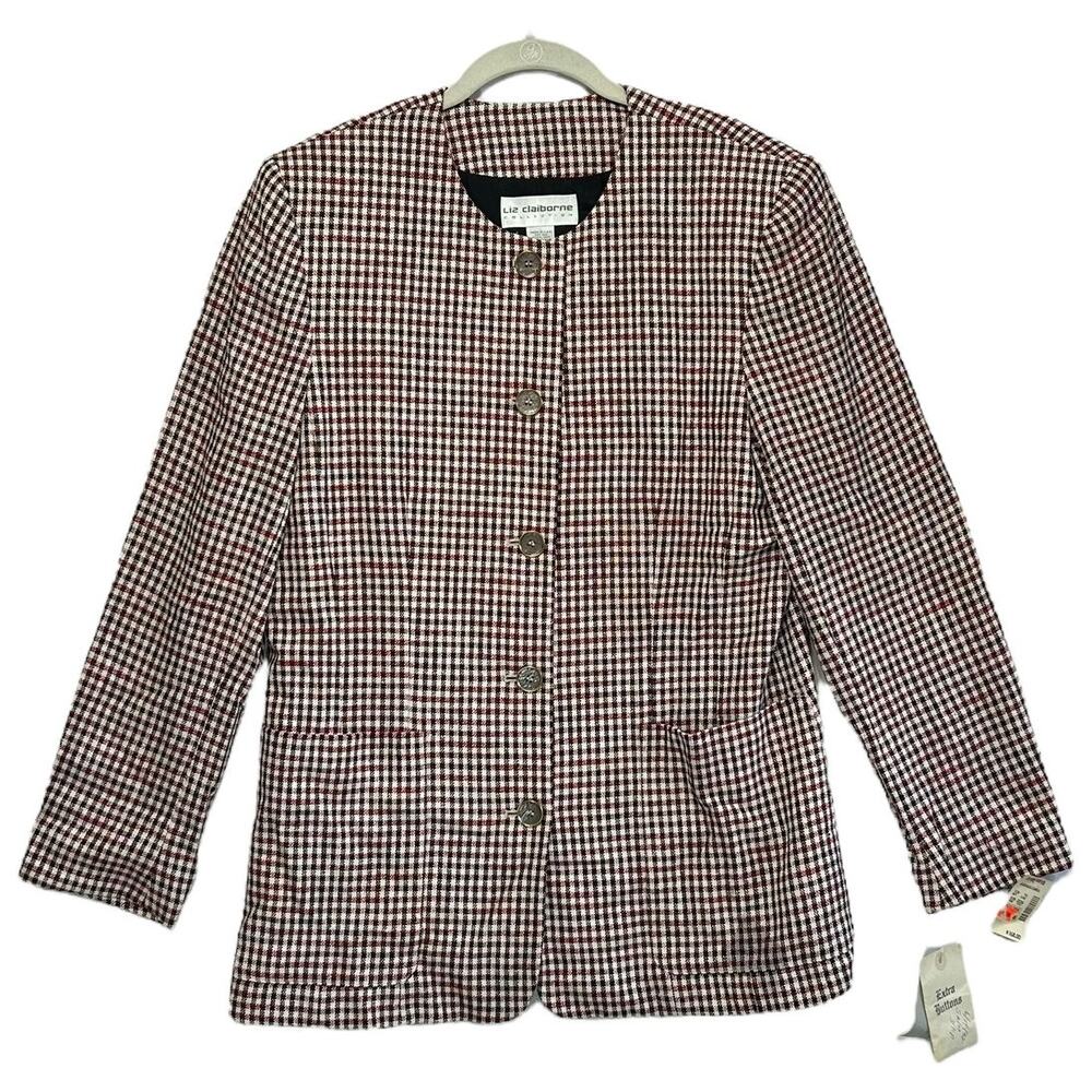 Liz Claiborne Checks & Balances Jacket Vintage NWT 12 Red Deadstock Union Made